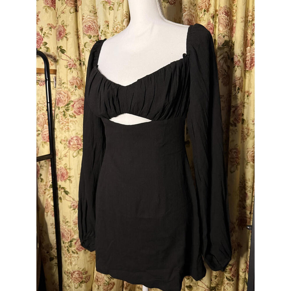 NWT! Rumer Black Long Sleeve Mia Mini Dress Linen Size Small